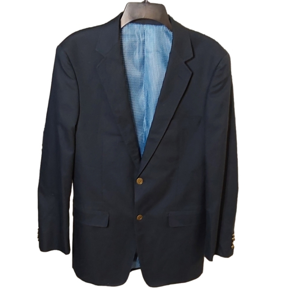 ALDOLFO MEN'S 38R NAVY BLUE WATERBURY GOLD BUTTONS SPORT COAT/ BLAZER